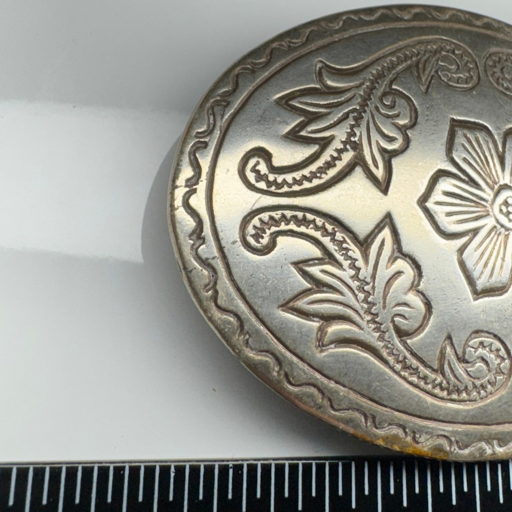 Oval Western Floral Etched Belt Buckle Silver Tone‎ Vintage Cowboy Accessory - Picture 4 of 11